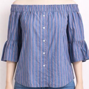 Lush Blue and Pink Striped Button-Up Top